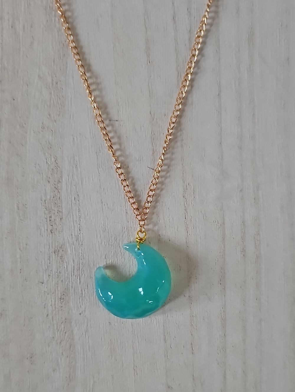 Teal Ocean Crescent Moon Pendant Necklace